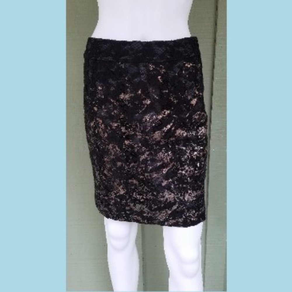 BIBA Black Gold Lace Pencil Skirt UK 8 or US 4